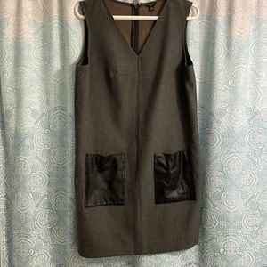 Ann Taylor gray jumper with black faux leather pockets size LP